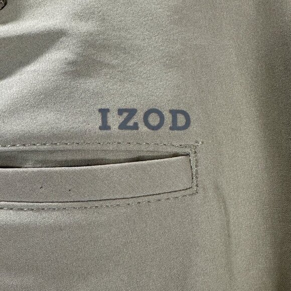 Izod Golf Pants Mens 36 Beige Stretch Flat Front Pockets Logo Straight Leg - Picture 8 of 11
